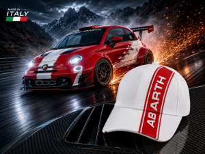 Cap - ABARTH - White w/ Red ABARTH Logo + Stripe
