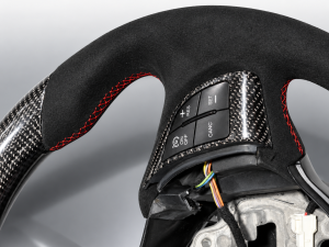 FIAT 124 Custom Steering Wheel - Carbon Fiber - Flat Top/ Flat Bottom w/ Italian Stripe - Perforated Leather