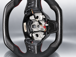 FIAT 124 Custom Steering Wheel - Carbon Fiber - Flat Top/ Flat Bottom w/ Italian Stripe - Perforated Leather