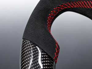 FIAT 124 Custom Steering Wheel - Carbon Fiber - Flat Top/ Flat Bottom w/ Italian Stripe - Perforated Leather