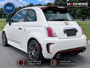 FIAT 500 Rear Diffuser - Carbon Fiber - Koshi Composites - Dual Exit - Dark Red Candy