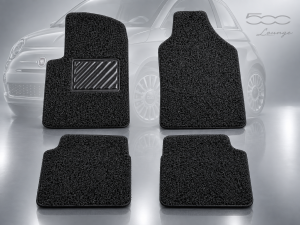FIAT 500 Floor Mats - All Weather - Rubber Woven Carpet - Black
