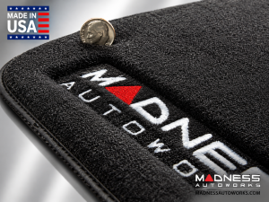 FIAT 500X Floor Mats - Premium Carpet - MADNESS - Front + Rear Set - w/ MADNESS Logo