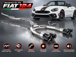 FIAT 124 Performance Exhaust by MADNESS - Monza - Dual Exit w/ Carbon Fiber Quad Tips V3