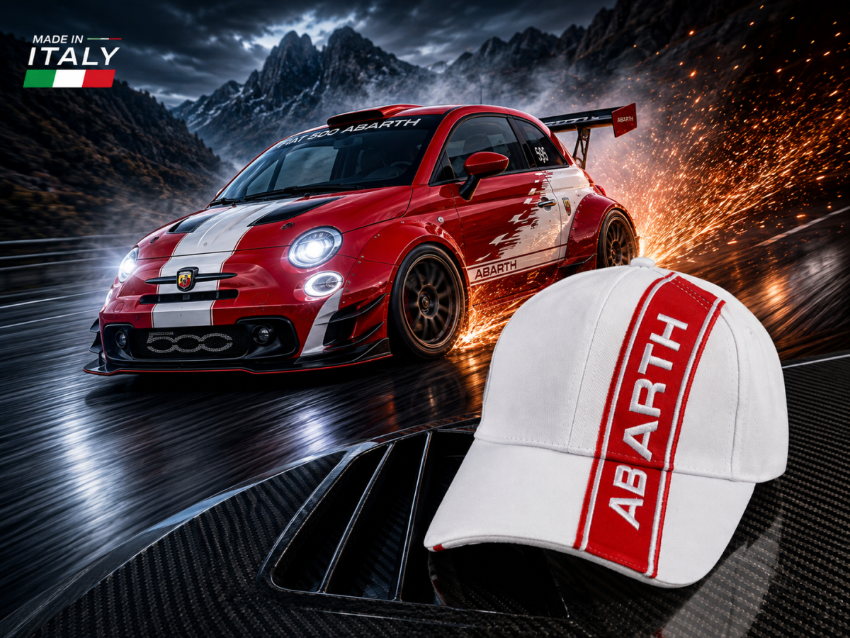 Cap - ABARTH - White w/ Red ABARTH Logo + Stripe