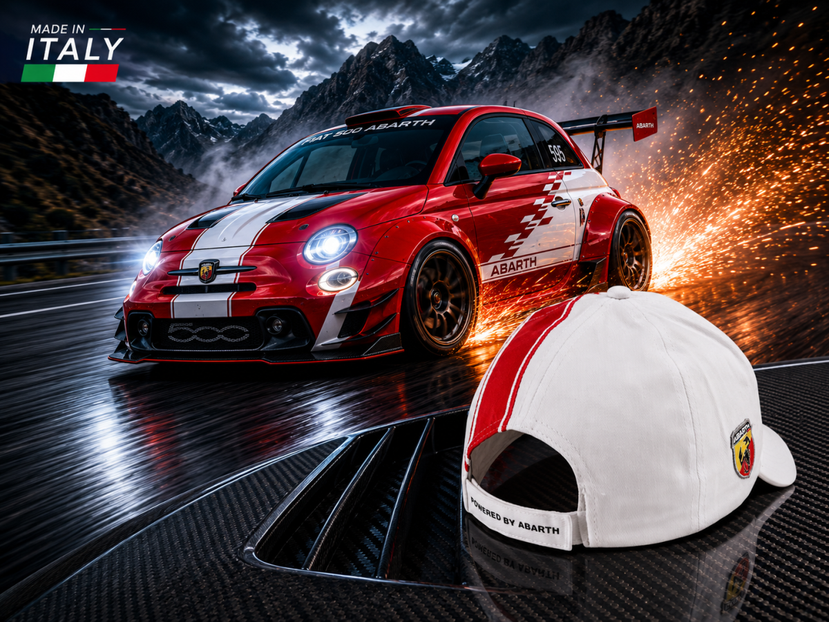 Cap - ABARTH - White w/ Red ABARTH Logo + Stripe