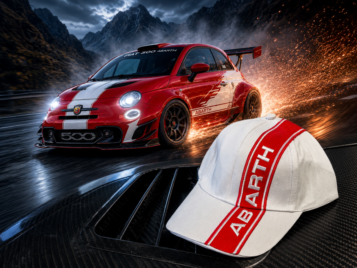 Cap - ABARTH - White w/ Red ABARTH Logo + Stripe