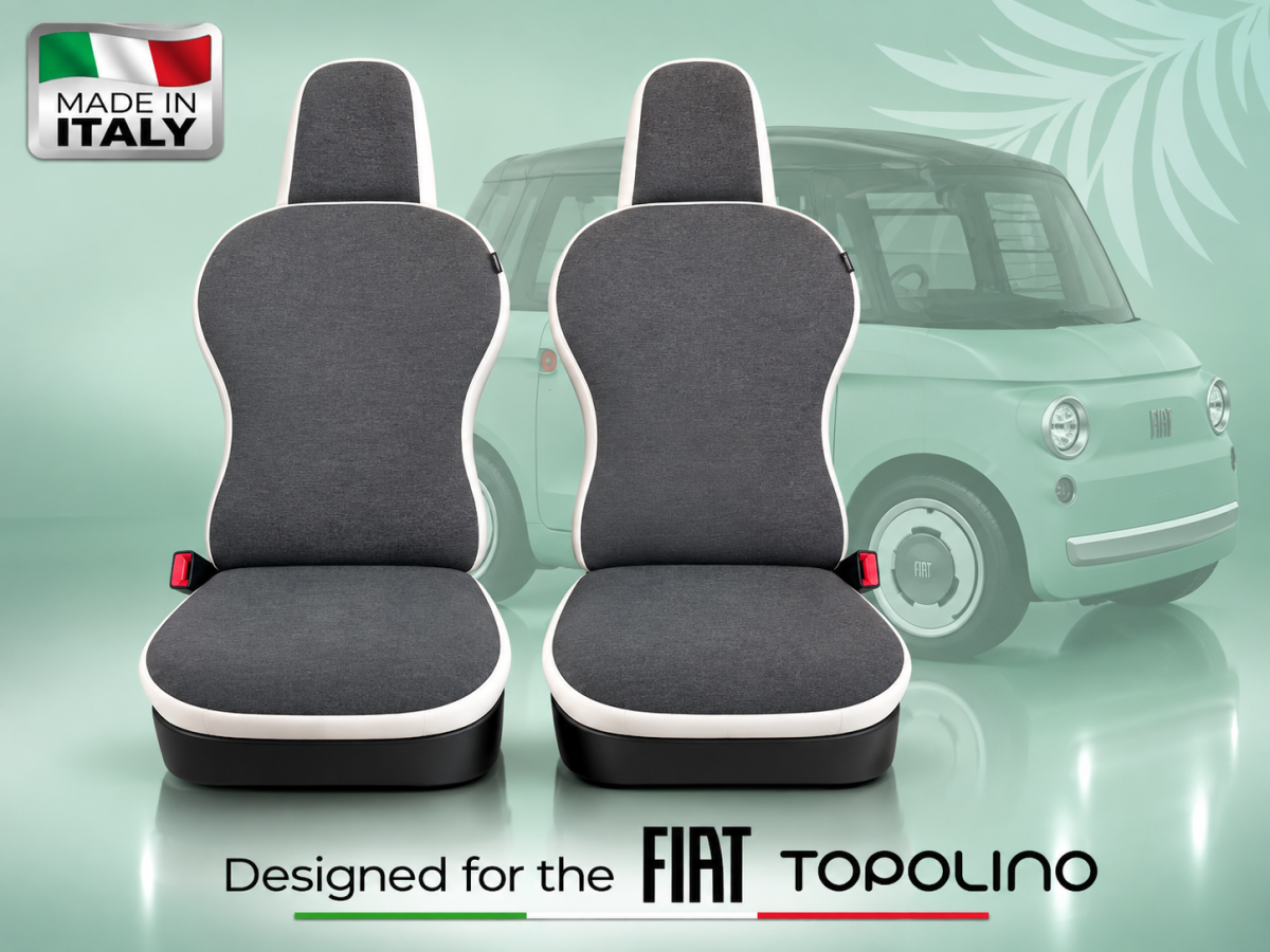 FIAT Topolino - Seat Cushions - Water repellent/ Stain Resistant Fabric - Set of 2 - Grey/ White