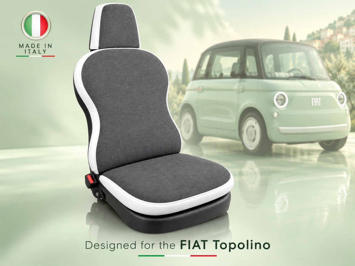 FIAT Topolino - Seat Cushions - Water repellent/ Stain Resistant Fabric - Set of 2 - Grey/ White