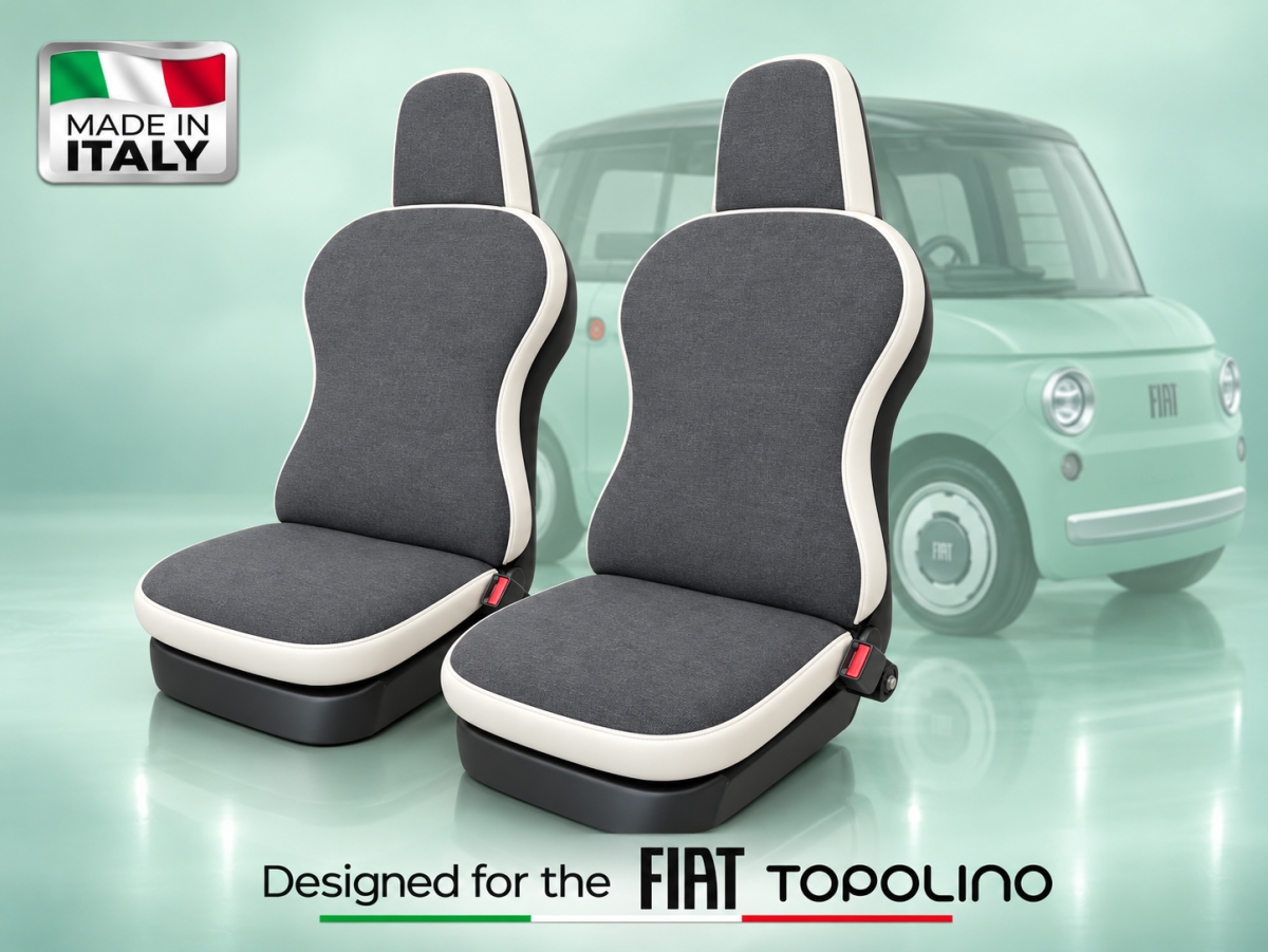 FIAT Topolino - Seat Cushions - Water repellent/ Stain Resistant Fabric - Set of 2 - Grey/ White