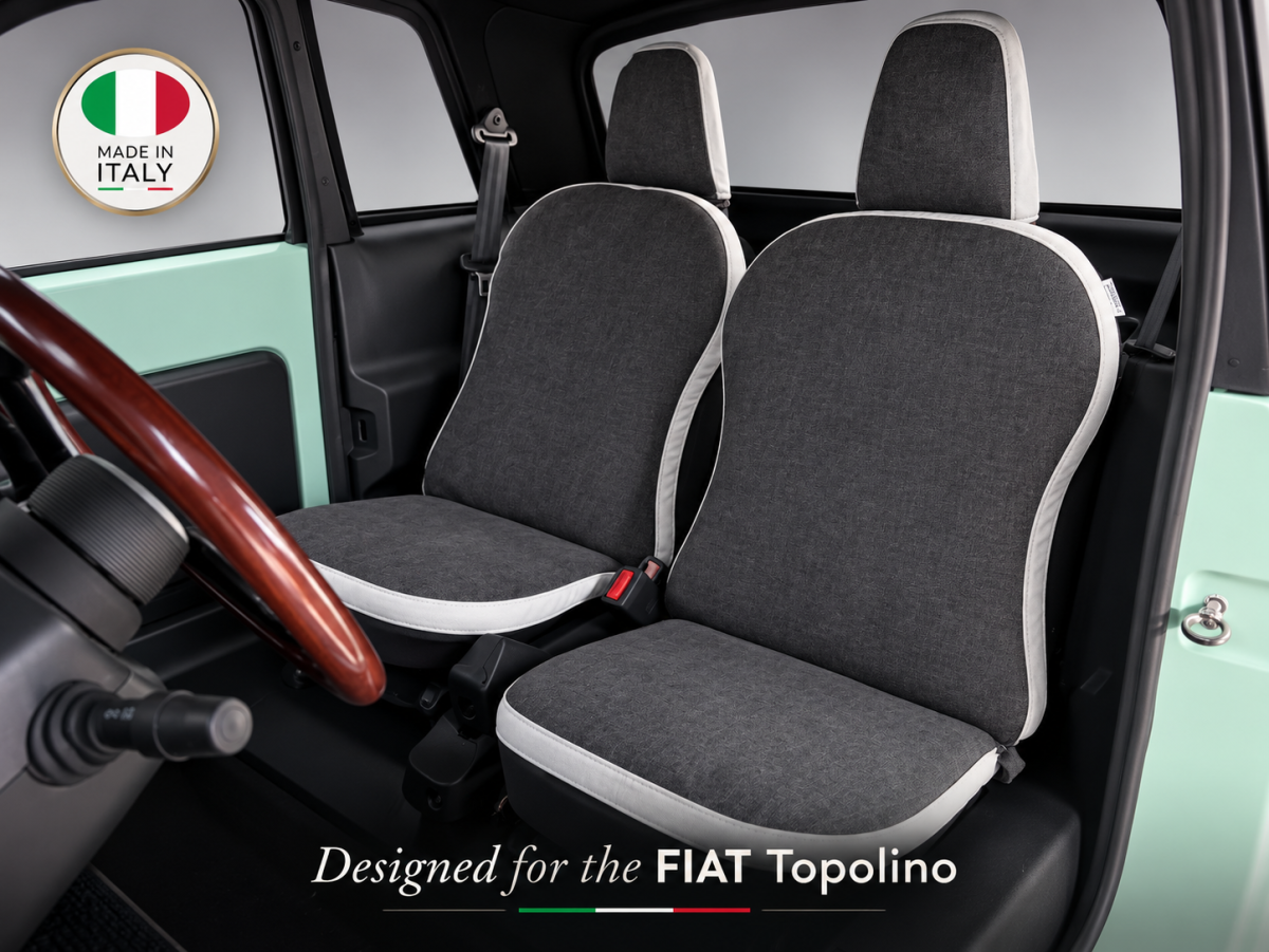 FIAT Topolino - Seat Cushions - Water repellent/ Stain Resistant Fabric - Set of 2 - Grey/ White