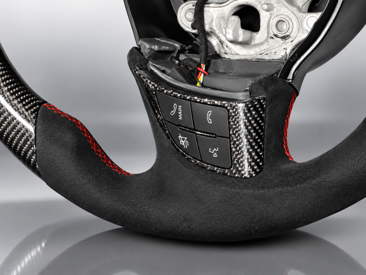 FIAT 124 Custom Steering Wheel - Carbon Fiber - Flat Top/ Flat Bottom w/ Italian Stripe - Perforated Leather