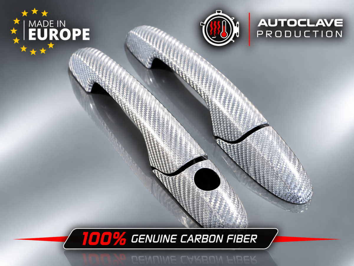 FIAT 500 Exterior Door Handle Kit - Carbon Fiber - Silver Finish