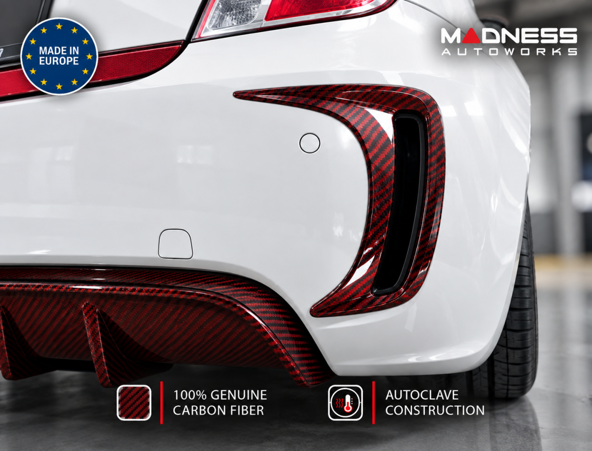 FIAT 500 Rear Diffuser - Carbon Fiber - Koshi Composites - Dual Exit - Dark Red Candy