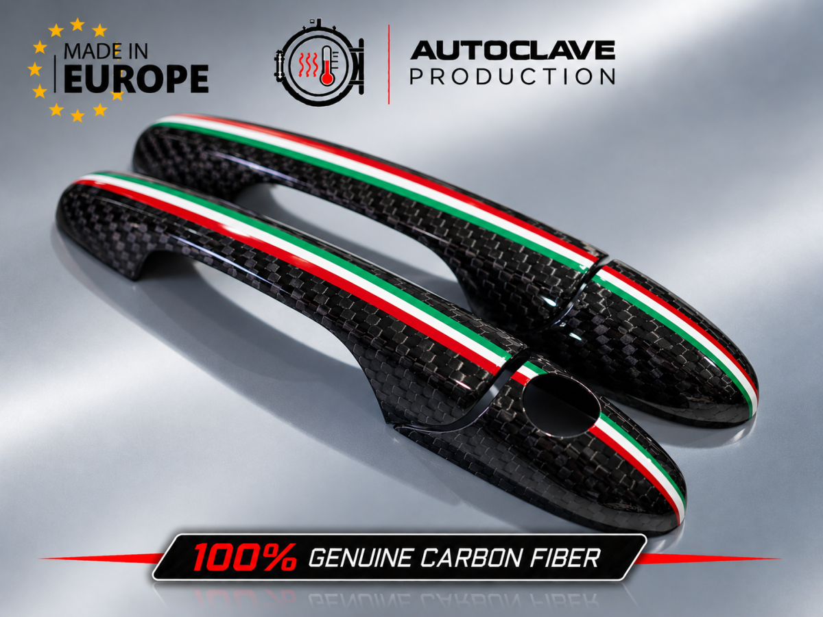 FIAT 500 Exterior Door Handle Kit - Carbon Fiber - Koshi Composites - Italian Racing Stripe Design