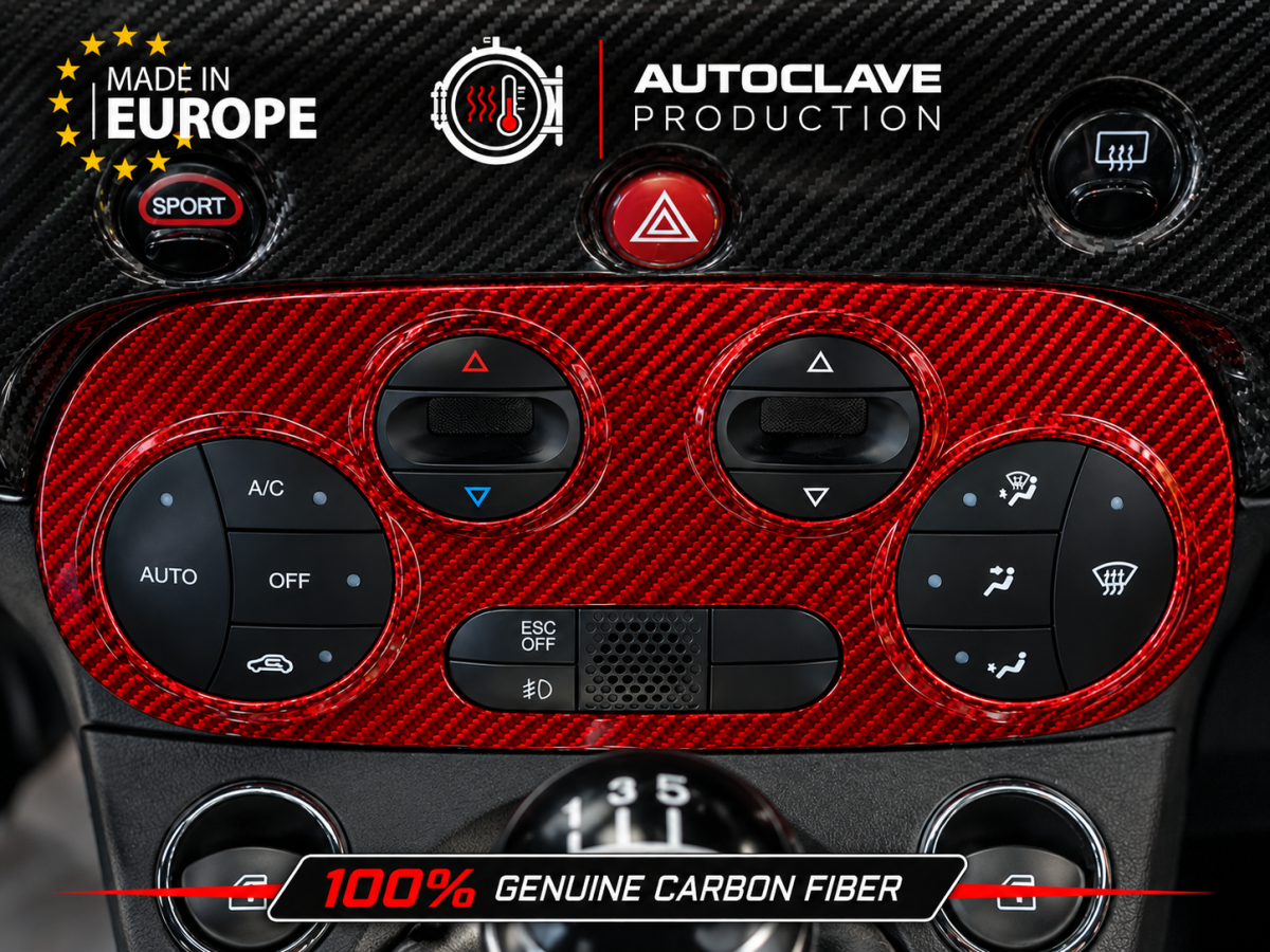 FIAT 500 Temperature Control Panel - Carbon Fiber - Koshi Composites - Automatic - Red Candy