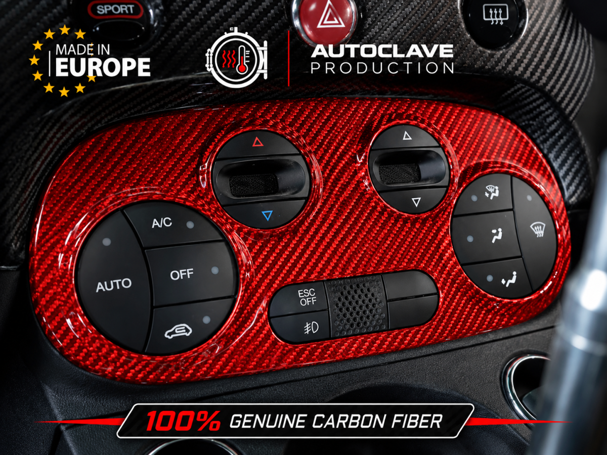 FIAT 500 Temperature Control Panel - Carbon Fiber - Koshi Composites - Automatic - Red Candy