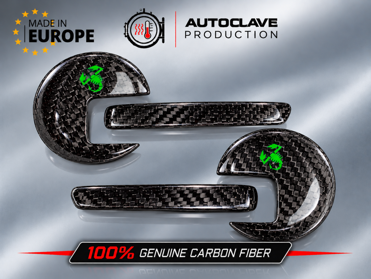 FIAT 500 Interior Door Handle Kit - Carbon Fiber - Green Scorpion Design
