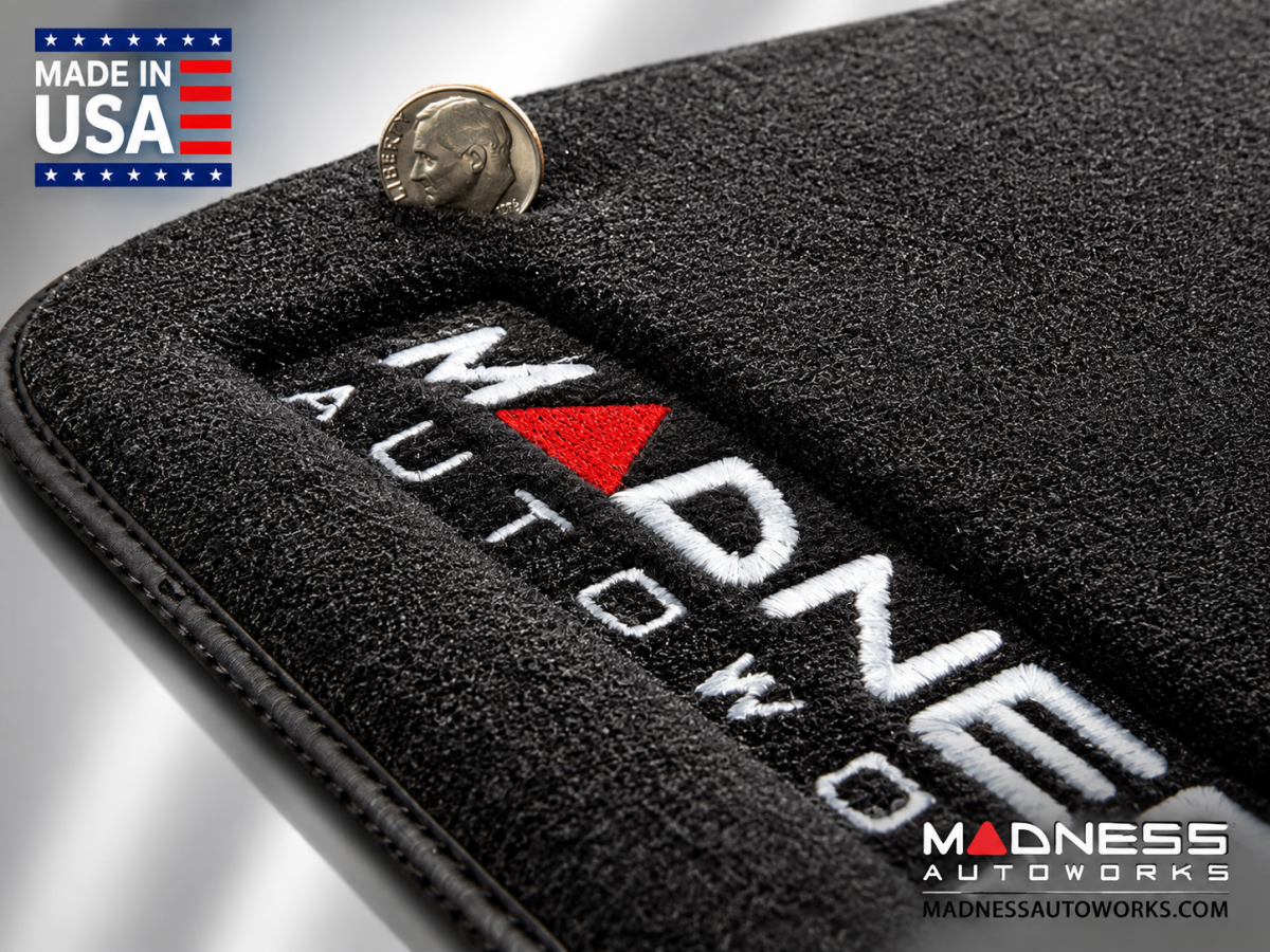 FIAT 500X Floor Mats - Premium Carpet - MADNESS - Front + Rear Set - w/ MADNESS Logo