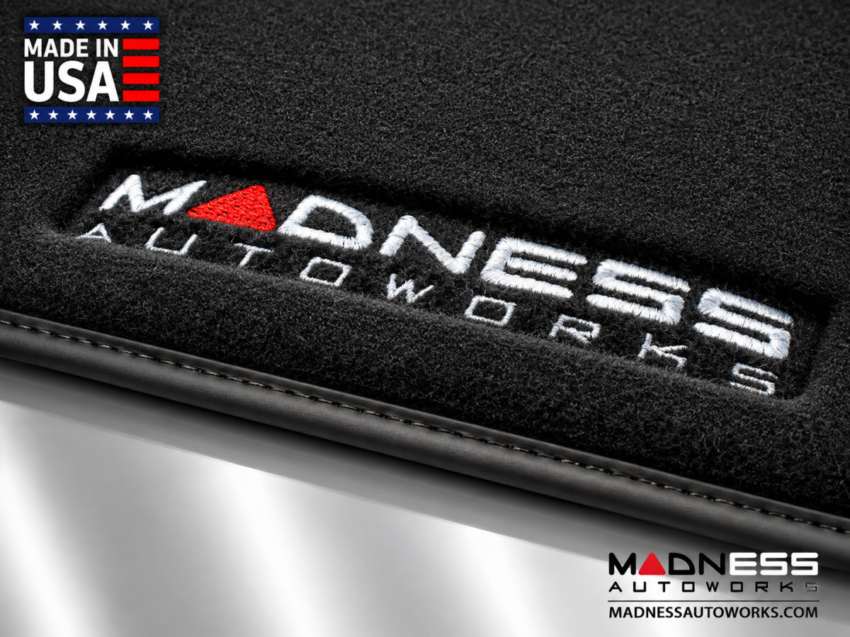 FIAT 500X Floor Mats - Premium Carpet - MADNESS - Front + Rear Set - w/ MADNESS Logo