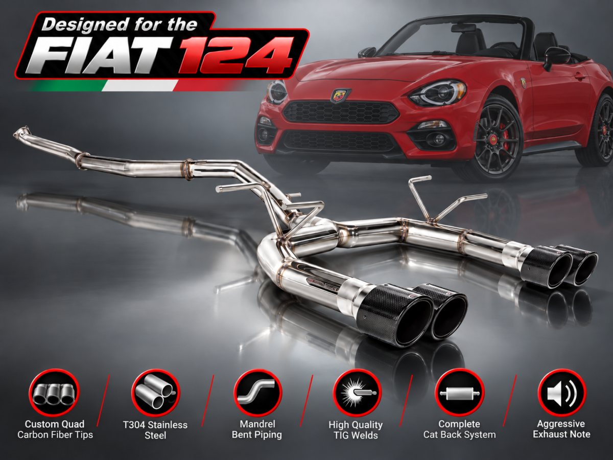 FIAT 124 Performance Exhaust by MADNESS - Monza - Dual Exit w/ Carbon Fiber Quad Tips V1