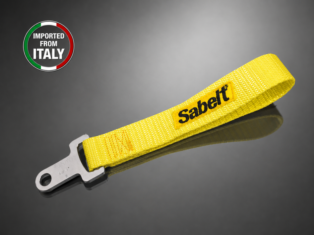 FIAT 500 Trunk Handle / Pull Strap - Sabelt - Yellow w/ Black Sabelt Logo