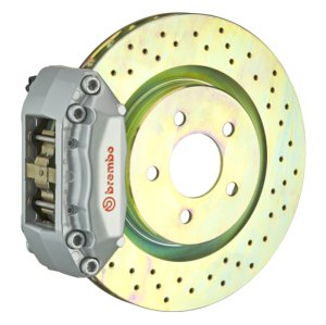 Fiat 500 Brake Kit - Front - Brembo - GT BBK 4 Piston Cast 2pc 28 5x28 1pc Rotor Drilled - Silver - `12-`19