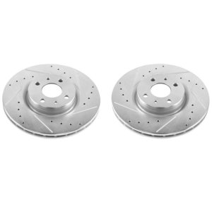 Fiat 500 Brake Rotors (2) - Front - PowerStop - Evolution Drilled & Slotted - Silver - `12-`18