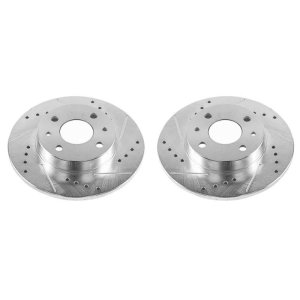 Fiat 500 Brake Rotors (2) - Rear - PowerStop - Evolution Drilled & Slotted - Silver - `12-`18