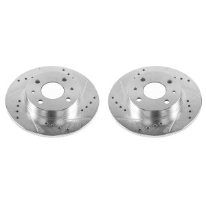 Fiat 500 Brake Rotors (2) - Rear - PowerStop - Evolution Drilled & Slotted - Silver - `12-`18