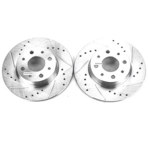 Fiat 500 Brake Rotors (2) - Rear - PowerStop - Evolution Drilled & Slotted - Silver - `13-`18