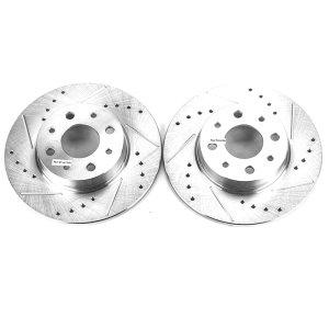 Fiat 500 Brake Rotors (2) - Rear - PowerStop - Evolution Drilled & Slotted - Silver - `13-`18