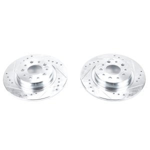 Fiat 500L Brake Rotors (2) - Rear - PowerStop - Evolution Drilled & Slotted - Silver - `14-`19