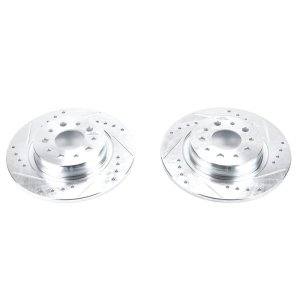 Fiat 500L Brake Rotors (2) - Rear - PowerStop - Evolution Drilled & Slotted - Silver - `14-`19