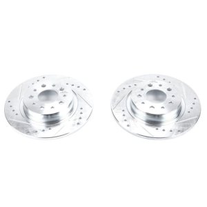 Fiat 500L Brake Rotors (2) - Rear - PowerStop - Evolution Drilled & Slotted - Silver - `14-`19