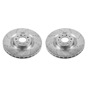 Fiat 500L Brake Rotors (2) - Front - PowerStop - Evolution Drilled & Slotted - Silver - `14-`19