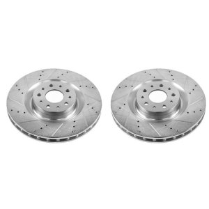 Fiat 500L Brake Rotors (2) - Front - PowerStop - Evolution Drilled & Slotted - Silver - `14-`19