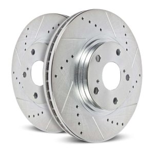 Fiat 500L Brake Rotors (2) - Front - PowerStop - Evolution Drilled & Slotted - Silver - `14-`19