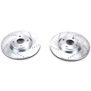 Fiat 124 Spider Brake Rotors (2) - Front - PowerStop - Evolution Drill/Slot - Silver - `17-`19