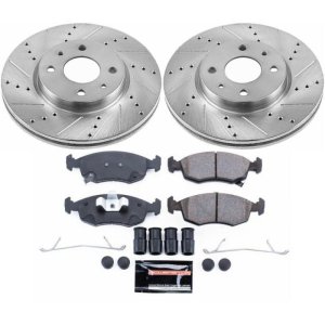 Fiat 500 Brake Kit - Front - PowerStop - Drilled & Slotted Rotors + Carbon-Fiber Ceramic Pads - `12-`18