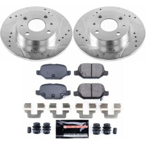 Fiat 500 Brake Kit - Rear - PowerStop - Z23 Evolution Sport + Drilled & Slotted Rotors + Carbon-Fiber Ceramic Pads - `12-`18
