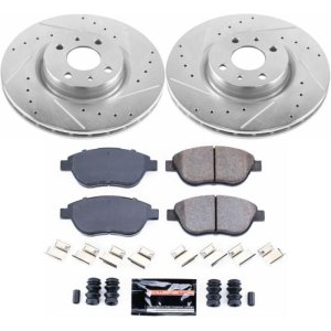Fiat 500 Brake Kit - Front - PowerStop - Drilled & Slotted Rotors + Carbon-Fiber Ceramic Pads - `12-`18