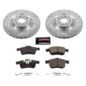 Fiat 500L Brake Kit - Front - PowerStop - Drilled & Slotted Rotors + Carbon-Fiber Ceramic Pads - `14-`19