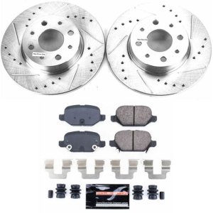 Fiat 500 Brake Kit - Rear - PowerStop - Drilled & Slotted Rotors + Carbon-Fiber Ceramic Pads - `13-`18