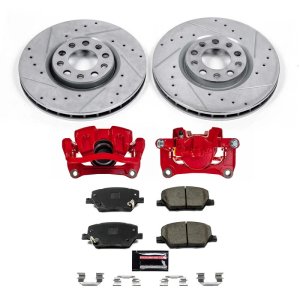 Fiat 500X Brake Kit - Front - PowerStop - Drilled & Slotted Rotors + Carbon-Fiber Ceramic Pads + Powder Coated Calipers - Red - `16-`18