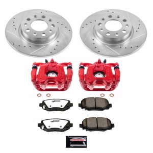 Fiat 500X Brake Kit - Rear - PowerStop - Drilled & Slotted Rotors + Carbon-Fiber Ceramic Pads + Powder Coated Calipers - Red - `16-`18