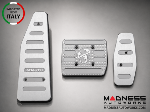 FIAT 500 Pedal Set + Footrest - Aluminum - Machined ABARTH + Scorpion Logos - Automatic