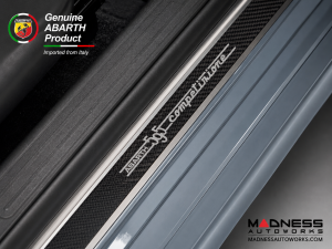 FIAT 500 Door Sills - Stainless Steel w/ Black Carbon Fiber Inlays - 595 Competizione Logo