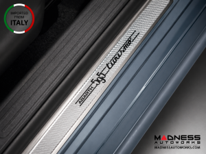 FIAT 500 Door Sills - Stainless Steel w/ Silver Carbon Fiber Inlays - 595 Turismo Logo