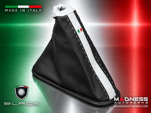 FIAT 500 eBrake Boot - Black Italy - Black & White Leather - Tuxedo Design w/ Italian Flag
